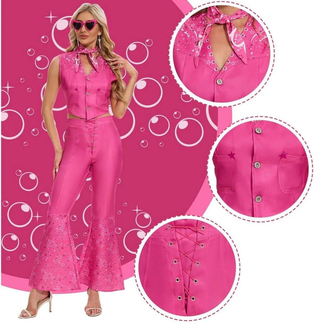 Women's Western Pink Cowgirl Barbie Costume with Star Details